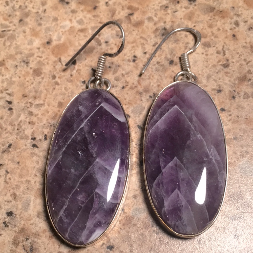 Amethyst Oval Drop Earrings